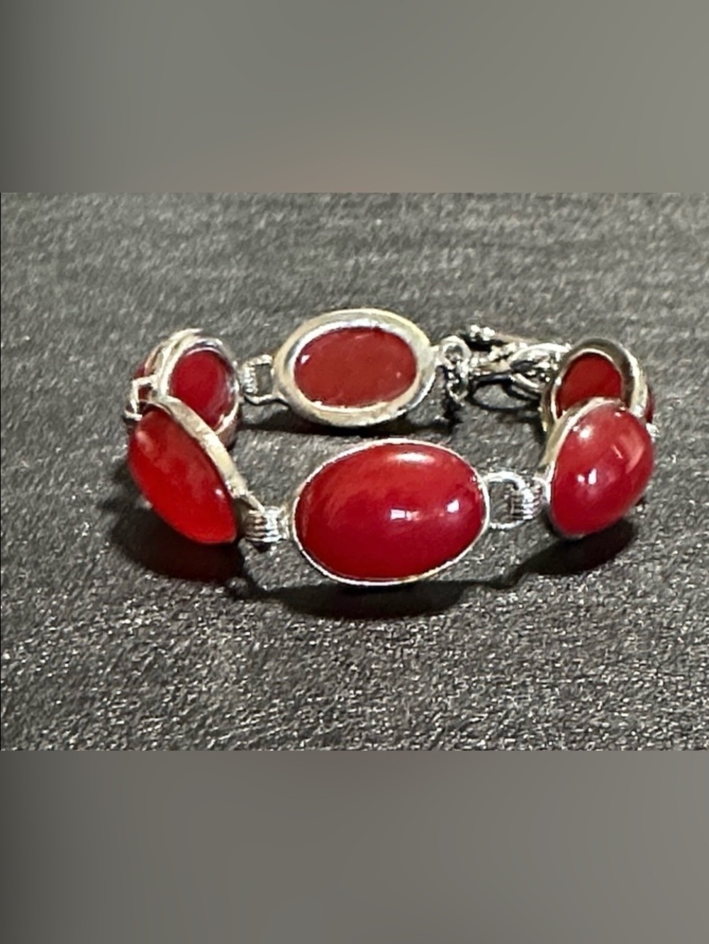 Oval Cabochon Red Cornelian Link Bracelet Toggle Clasp